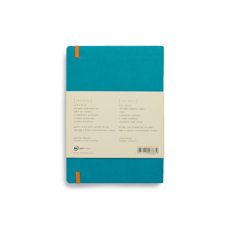 Light Gray Rhodia Goal Book A5 5x5 Grid  Soft Cover  Turquoise Blue Pads