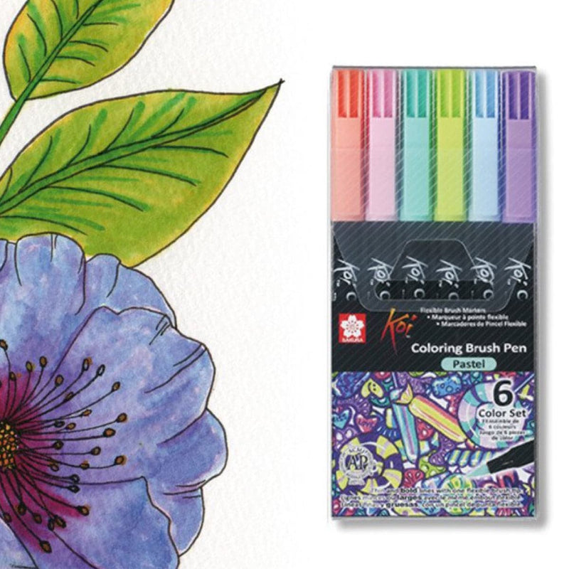 Gray Sakura Koi Colouring Brush Pens  Pastel Set of 6 Pens And Markers