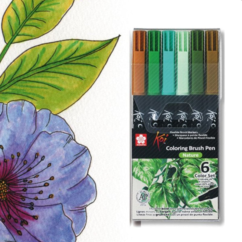 Gray Sakura Koi Colouring Brush Pens Nature - 6 PACK Pens and Markers