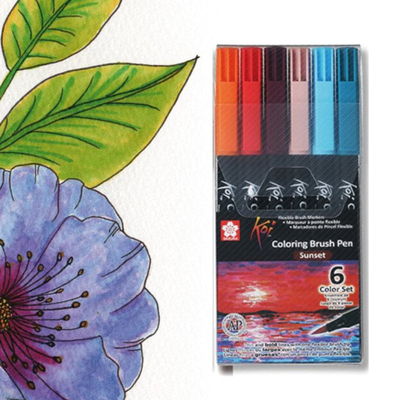 Gray Sakura Koi Colouring Brush Pens Sunset - 6 PACK Pens and Markers