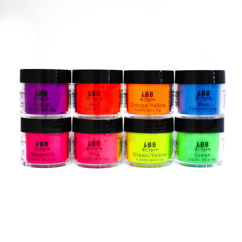 Black LBB Resin Mica Powder (Set Pack's) Flouro colour pack (8 Flouro Mica's) Resin Dyes Pigments and Colours