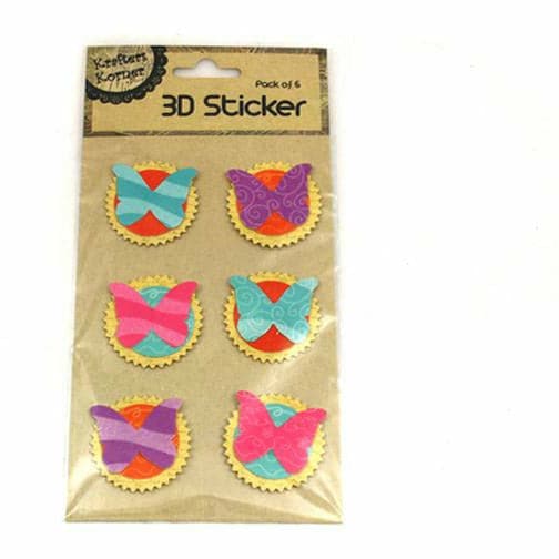 Tan Krafters Korner 3D Layered Foil Butterfly Stickers 6 Pack Stickers