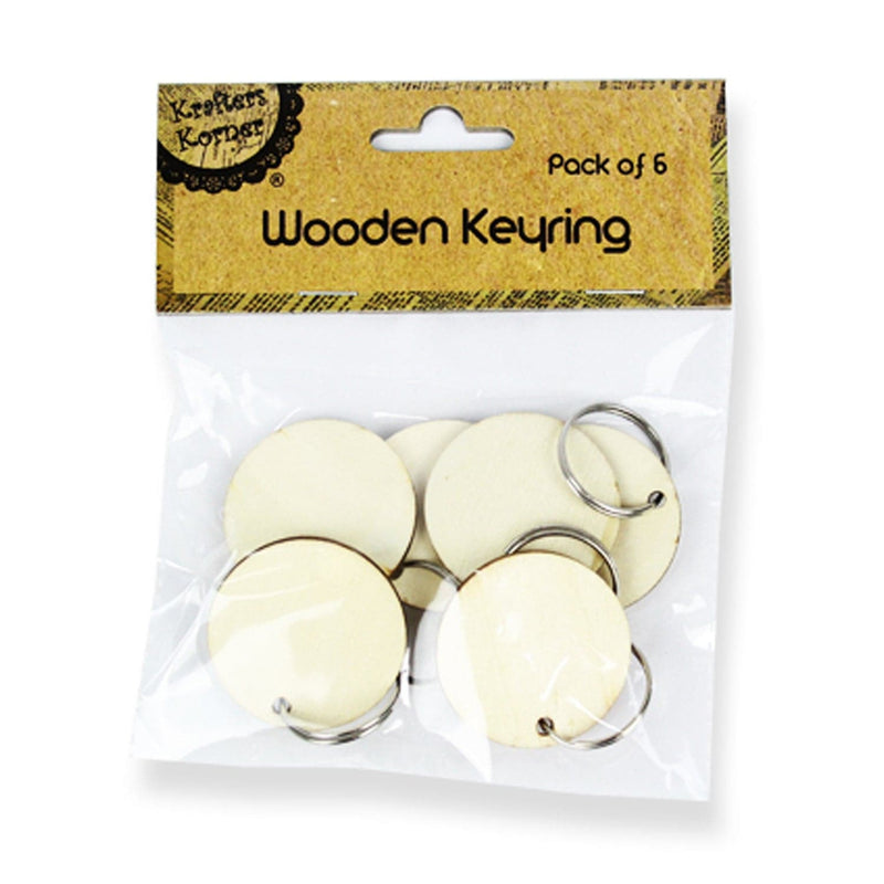 Beige Krafters Korner Wooden Keyring (6 Pack) Kids Wood Craft