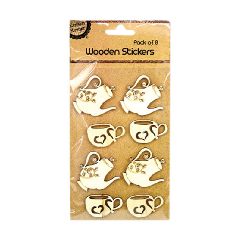 Dark Khaki Krafters Korner Wooden Sticker Teapot 8 Pack Kids Wood Craft