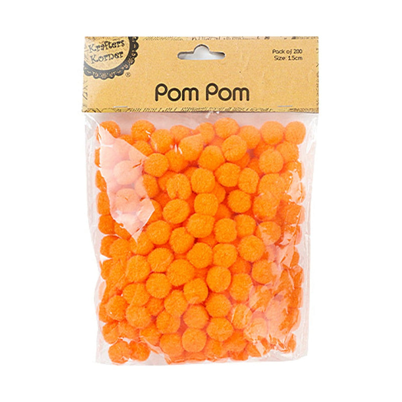 Coral Krafters Korner Pom Pom-Orange 1.5cm (200 Pack) Pom Pom
