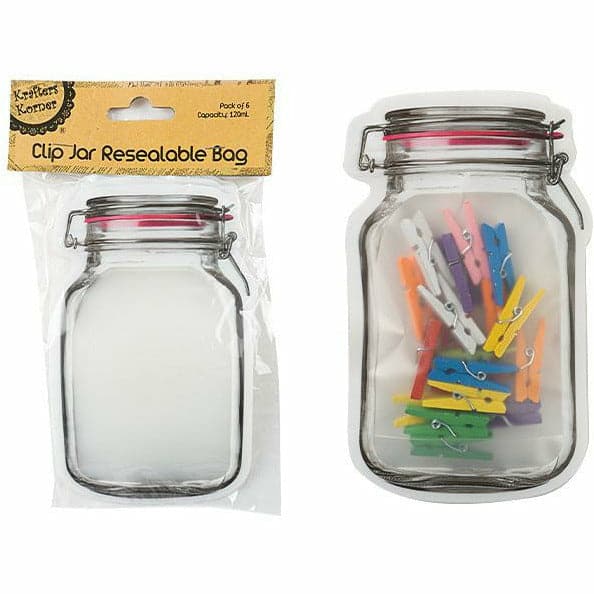 Light Gray Krafters Korner Clip Jar Resealable Bag 6 Pack 120ml Gift Bags and Recloseable Bags