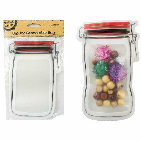 Light Gray Krafters Korner Clip Jar Resealable Bag 350ml (6 Pack) Gift Bags and Recloseable Bags