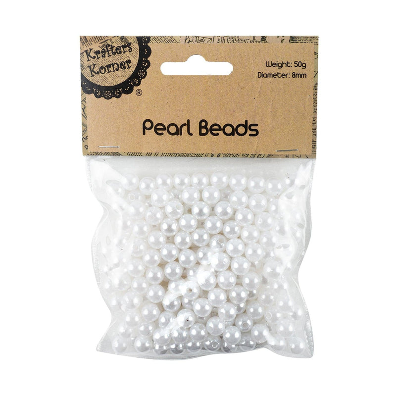 Light Gray Krafters Korner Pearl Beads-White 8mm (50g) Beads