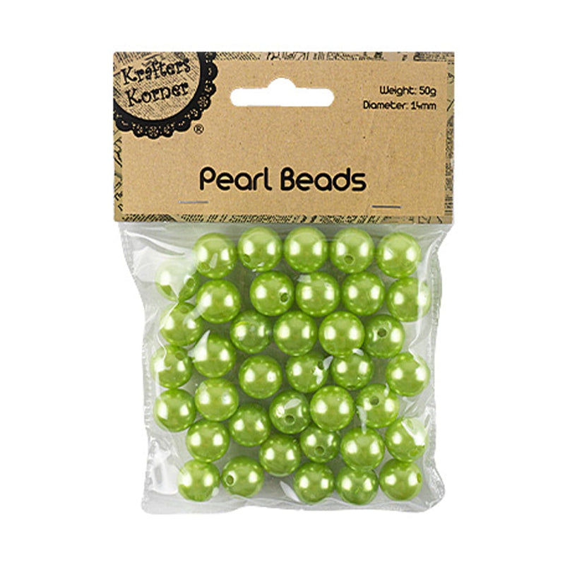 Dark Khaki Krafters Korner Pearl Beads-Lime 14mm (50g) Beads