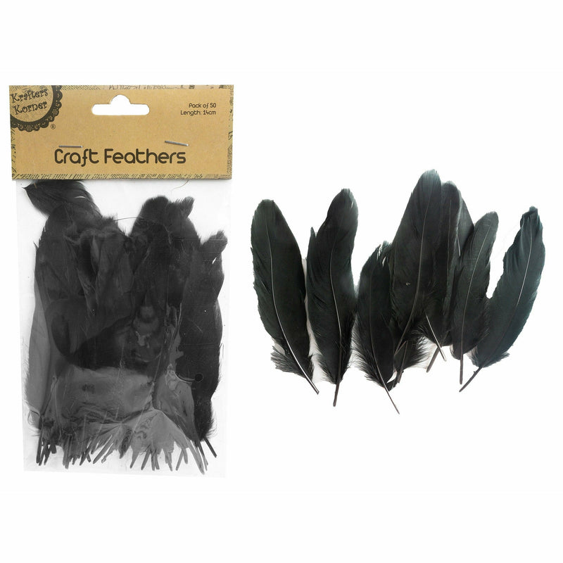 Gray Krafters Korner Craft 14cm Black Feathers 50 Pack Feathers