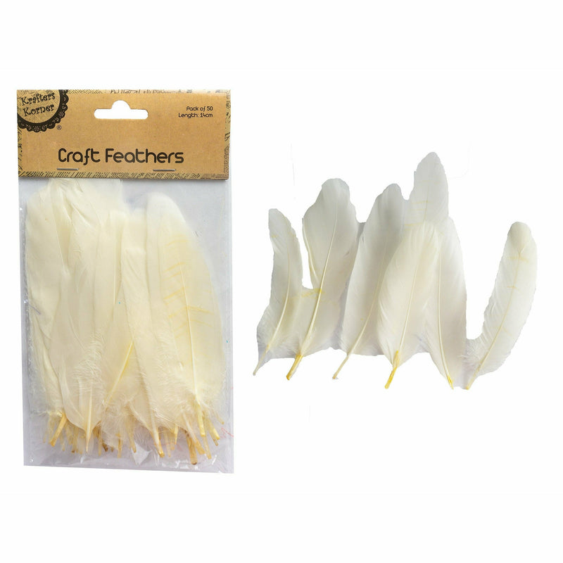 Light Gray Krafters Korner Craft 14cm Cream Feathers 50 Pack Feathers