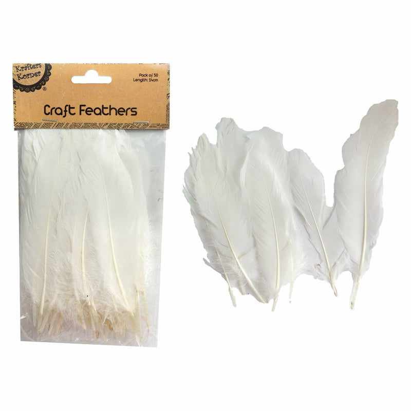 Light Gray Krafters Korner Craft 14cm White Feathers 50 Pack Feathers