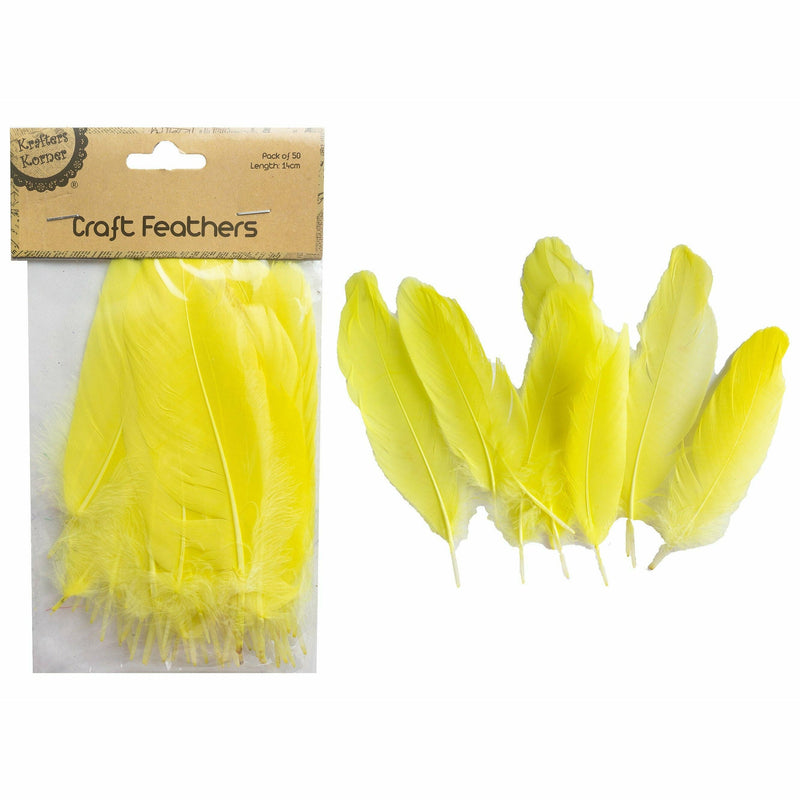 Goldenrod Krafters Korner Craft 14cm Yellow Feathers 50 Pack Feathers
