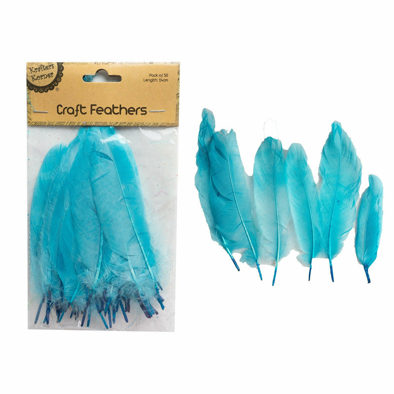 Light Sea Green Krafters Korner Craft Feathers-Blue 14cm (50 Pack) Feathers