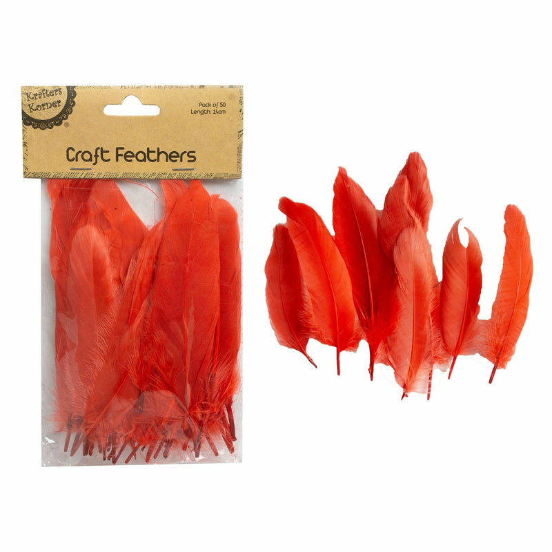Firebrick Krafters Korner Craft 14cm Red Feathers 50 Pack Feathers
