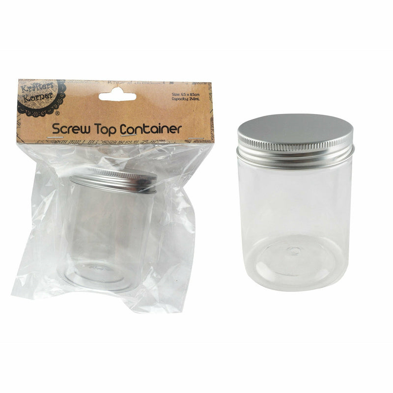 Gray Krafters Korner Plastic Jar With Screw On Cap 240ml Craft Storage