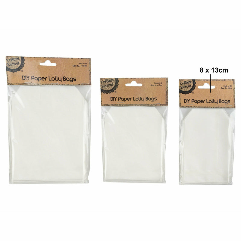 Antique White Krafters Korner Paper Small Lolly Bags 20 Pack Gift Bags and Recloseable Bags