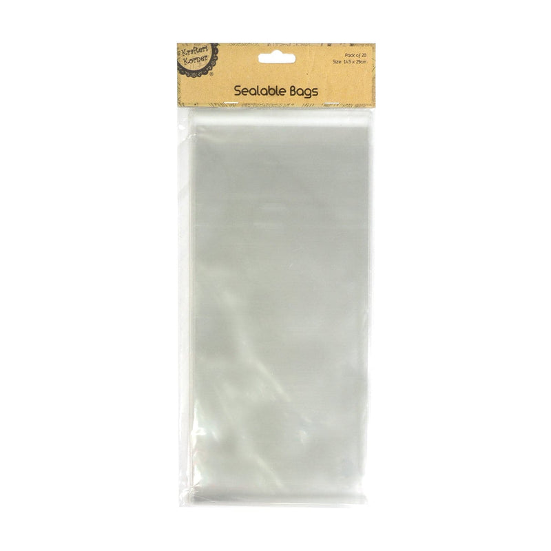 Gray Krafters Korner Sealable Clear Bag 14.5x29cm (20 Pack) Gift Bags and Recloseable Bags