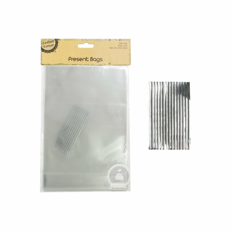 Gray Krafters Korner Present Bag With Ties 15 Pack Gift Bags and Recloseable Bags