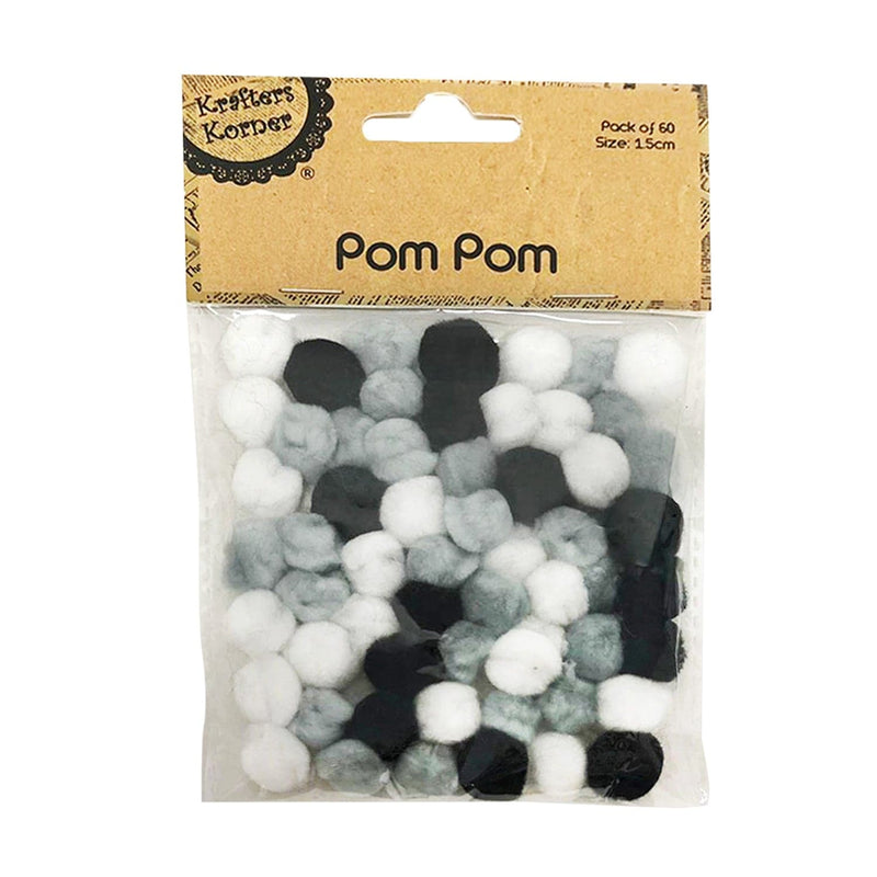 Tan Krafters Korner Black & White Pom Pom 60 Pack Pom Pom