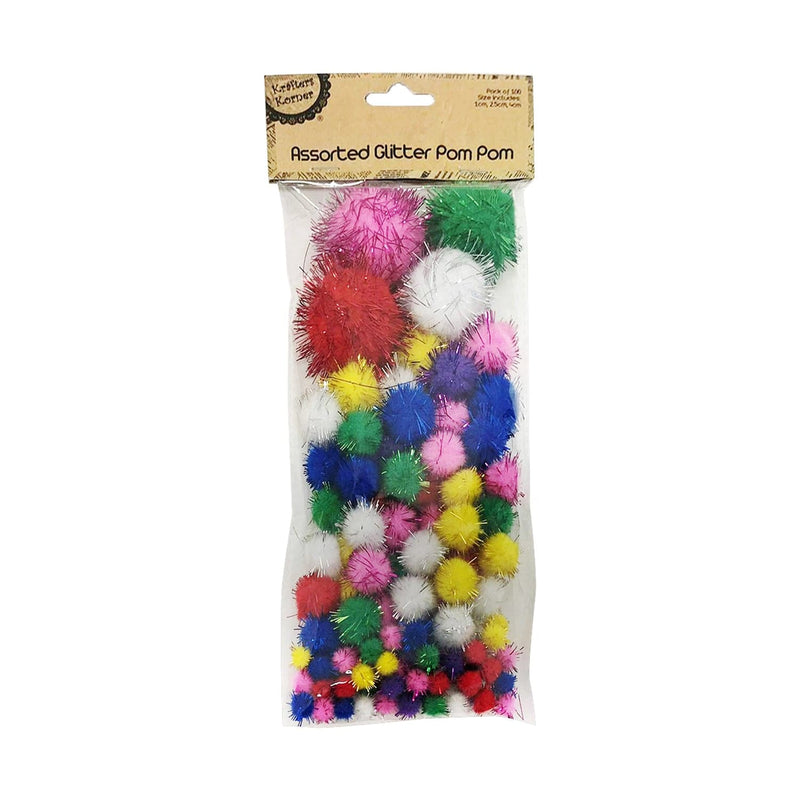 Gray Krafters Korner Glitter Pom Pom-Assorted (100 Pack) Pom Pom