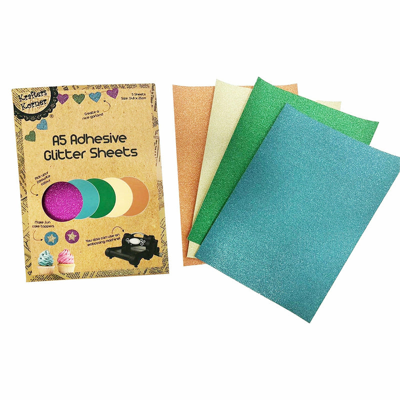Tan Krafters Korner A5 Colourful Glitter Sheets 5 Pack Cardstock