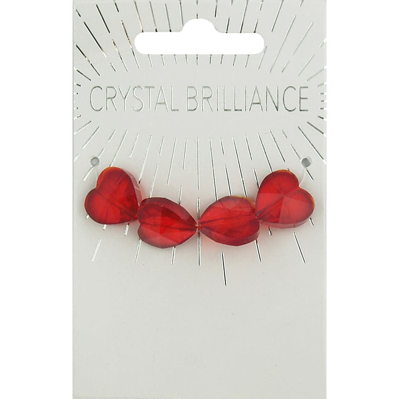 Light Gray Ribtex   Crystal Hearts 14mm 4 Pieces Red Beads