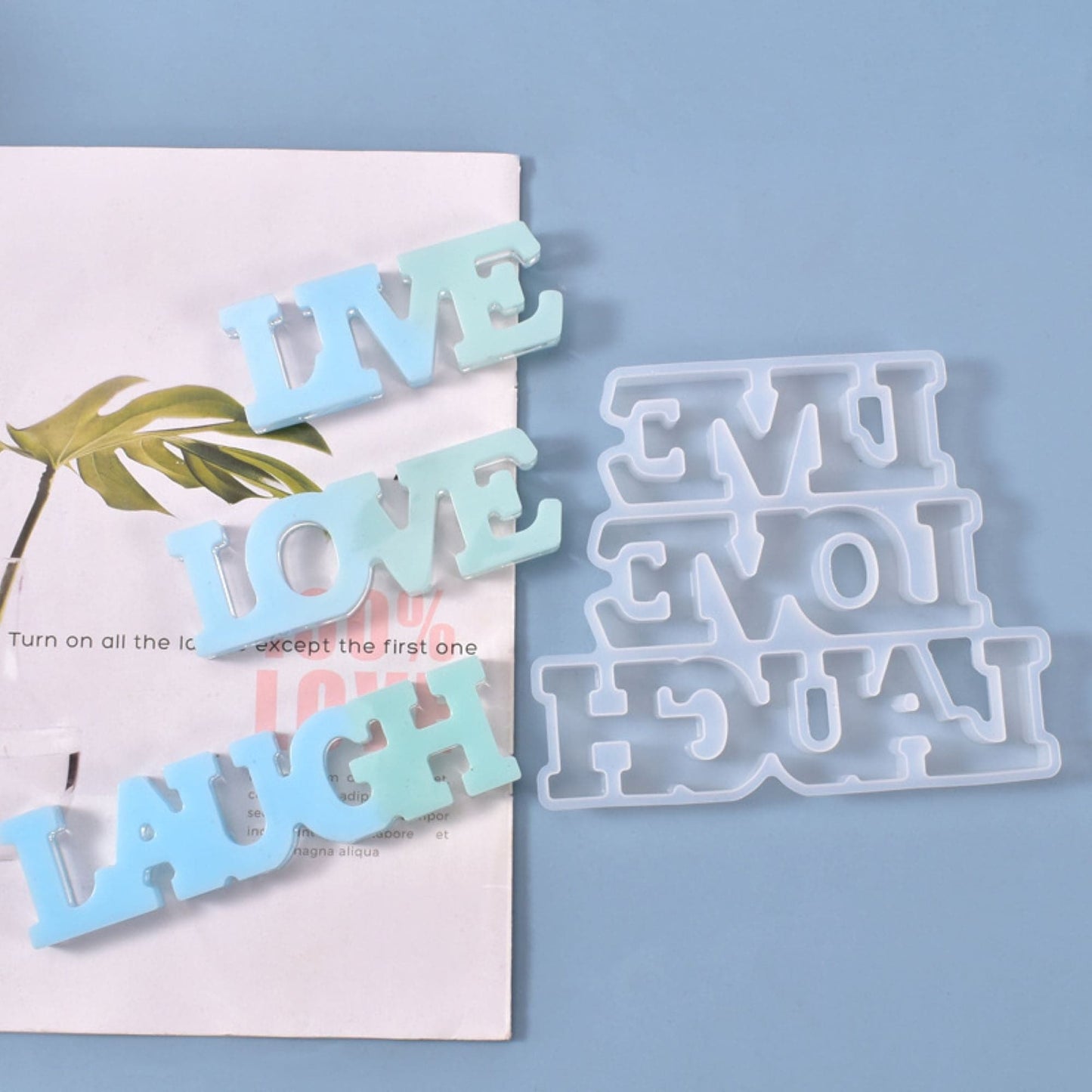 Light Steel Blue Urban Crafter Silicone words Mould 16x13x13.5cm - Live Love Laugh Resin Craft