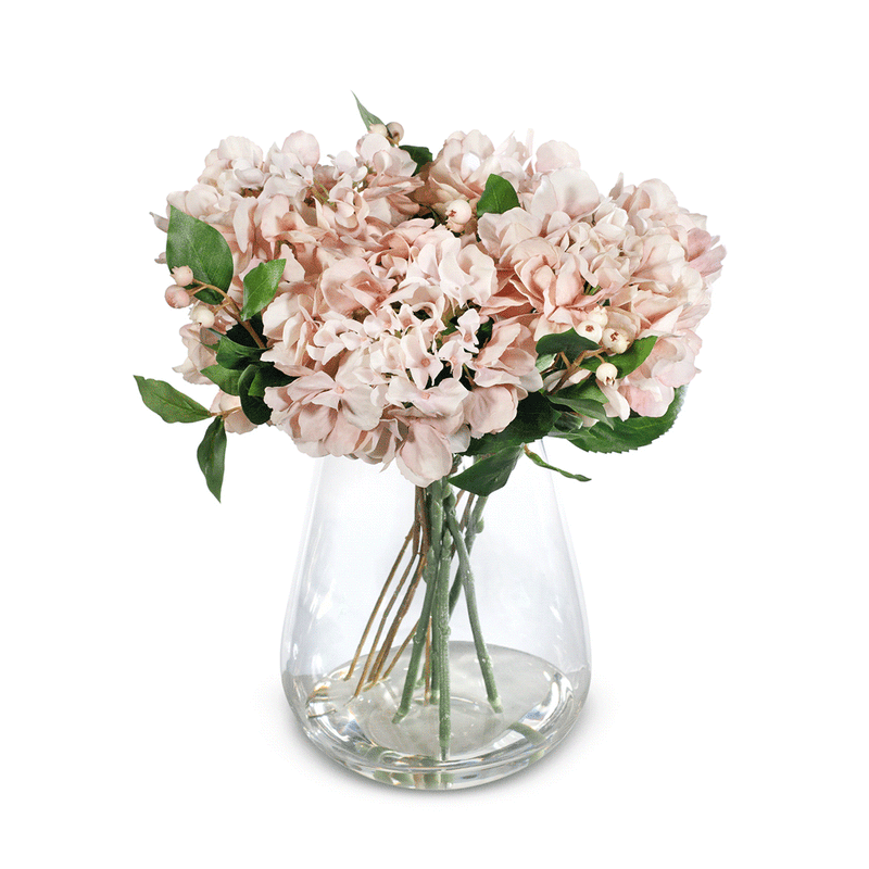 Light Gray Soft Pink Hydrangeas in Vase - 40cm Artifical Flowers