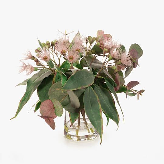 Dark Olive Green Pink Eucalyptus Flowering Mix in Vase - 36cm Artifical Flowers