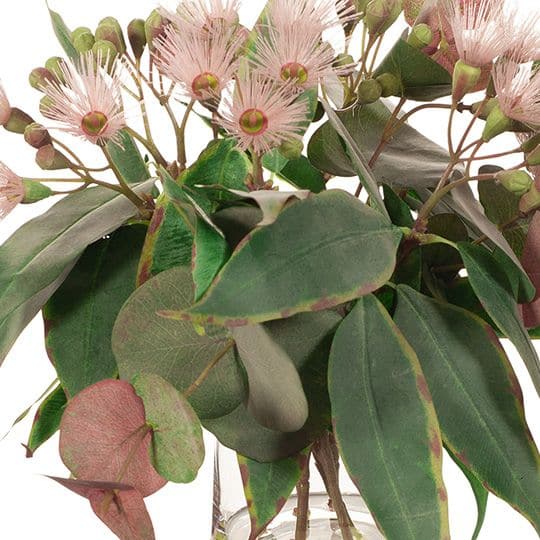 Dark Olive Green Pink Eucalyptus Flowering Mix in Vase - 36cm Artifical Flowers