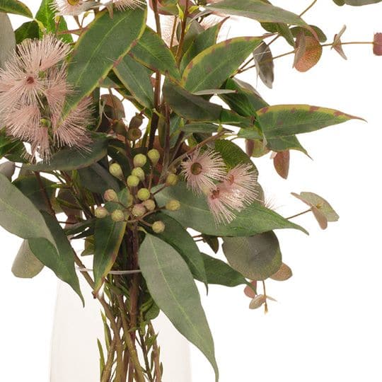 Dark Olive Green Pink Eucalyptus Flowering Mix in Vase - 64cm Artifical Flowers