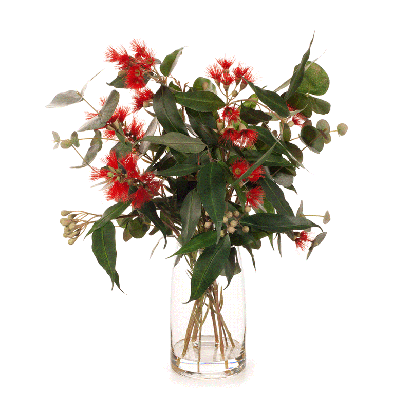 Dark Olive Green Red Eucalyptus Flowering Mix in Vase - 64cm Artifical Flowers