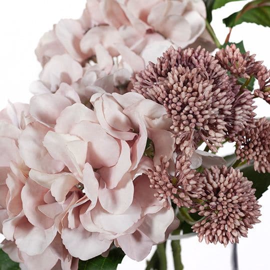 Gray Soft Pink Hydrangea Sedum Mix in Vase - 28cm Artifical Flowers