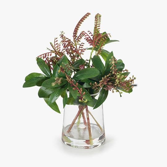 White Smoke Flame Green Pieris Japonica Mix in Vase - 30cm Artifical Flowers