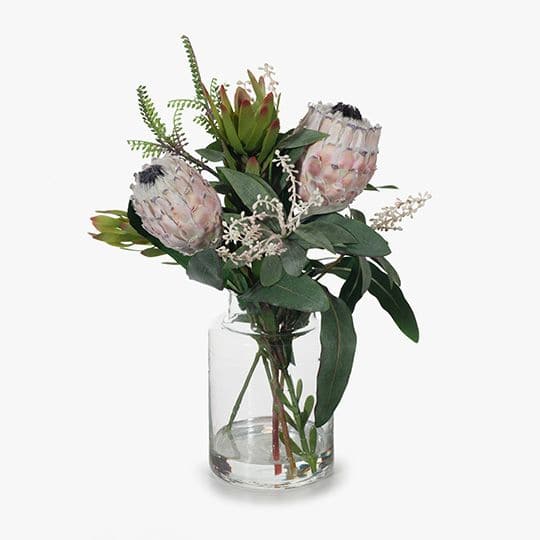 White Smoke Cream Protea Magnifica Mix in Vase - 45cm Artifical Flowers