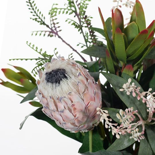 Light Gray Cream Protea Magnifica Mix in Vase - 45cm Artifical Flowers