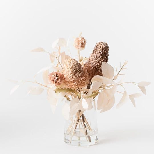Beige Ivory Banksia Acorn Mix in Vase - 23cmw x 36cmh Artifical Flowers