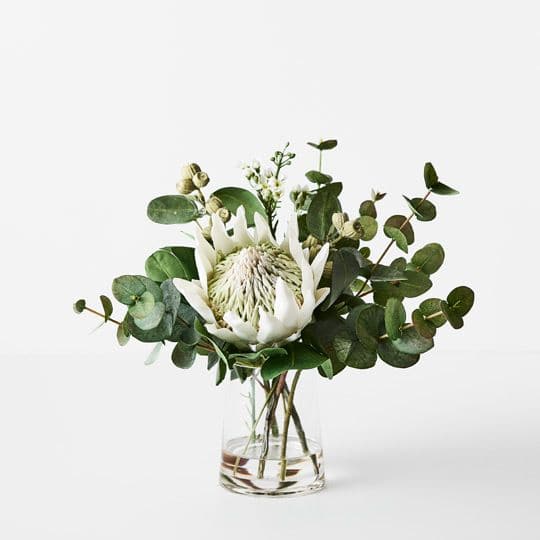 White Smoke White Protea King Mix in Vase - 30cmh x 20cmd Artifical Flowers