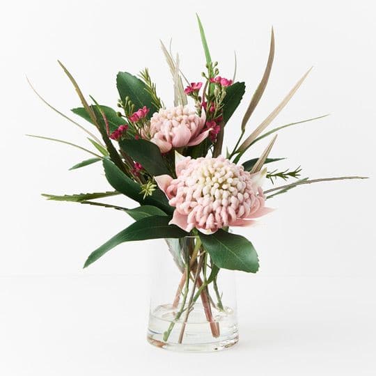 White Smoke Light Pink Waratah Mix in Vase - 38cm Artifical Flowers