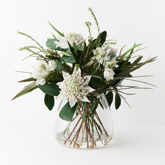 White Smoke White Waratah Mix in Vase - 48cm Artifical Flowers