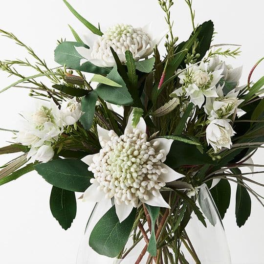 Light Gray White Waratah Mix in Vase - 48cm Artifical Flowers