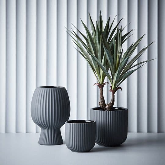 Light Gray Steel Pot Annix - 14cmh x 14.5cmd Planters and Pots