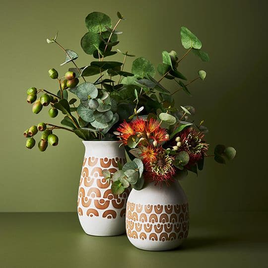 Dark Olive Green White Tan Vase Saphira - 18cmh x 15cmd Planters and Pots
