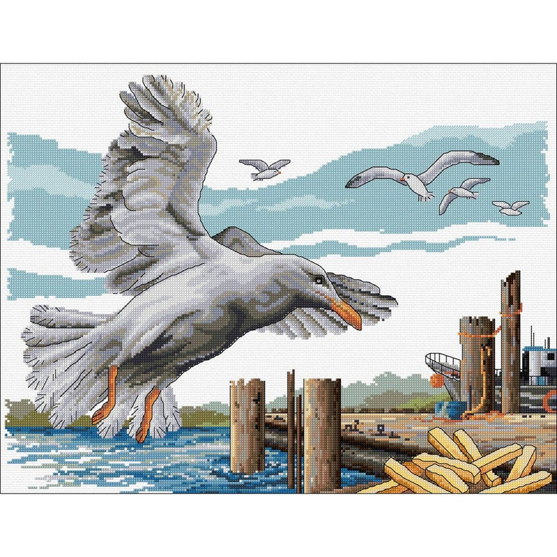 Dark Gray Country Threads Counted Cross Stitch - Seagull's Takeaway 34 X 44cm Needlework Kits