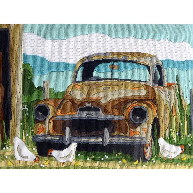 Saddle Brown Country Threads Long Stitch - Rusty Old Car 30 X 30cm Needlework Kits