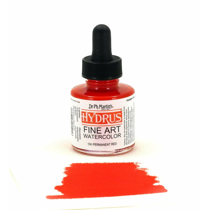 Black Dr. Ph. Martin's Hydrus Fine Art Watercolour Paint   29.5ml  Permanent Red Watercolour Paints