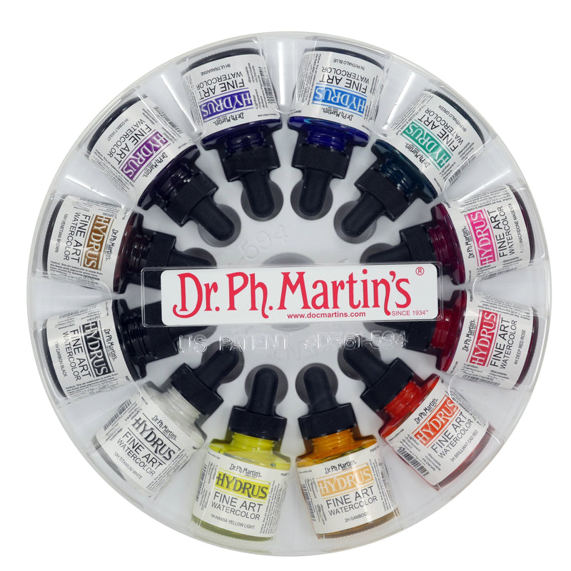 Gray Dr. Ph. Martin's Hydrus Fine Art Watercolour Paint  Set of 12  x 29.5ml Bottles (Set 1) Watercolour Paints