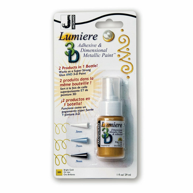 Light Gray Jacquard 3D Lumiere Bright Gold Blister & 3 Tips Dimensional Craft Paint