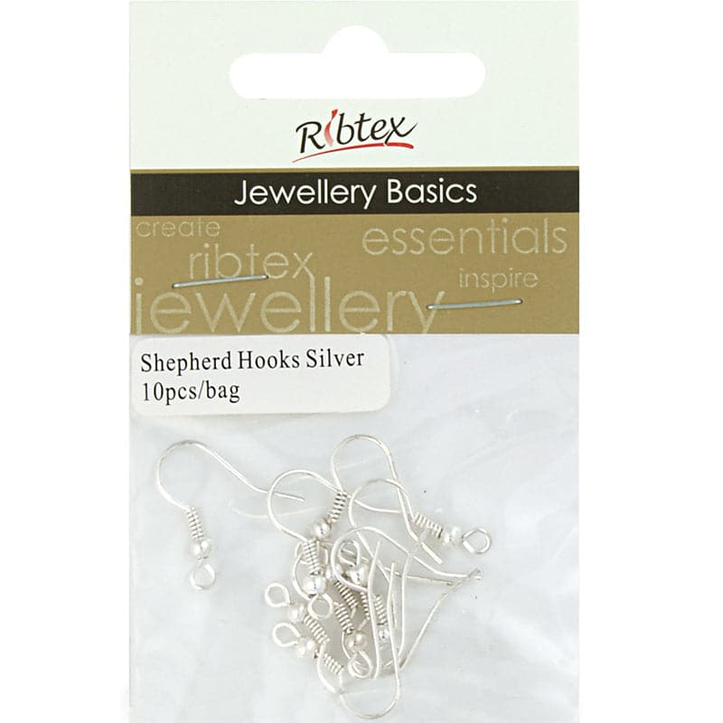 Beige Ribtex Earring Shepherd Hooks Silver 10 Pieces Jewelry Findings